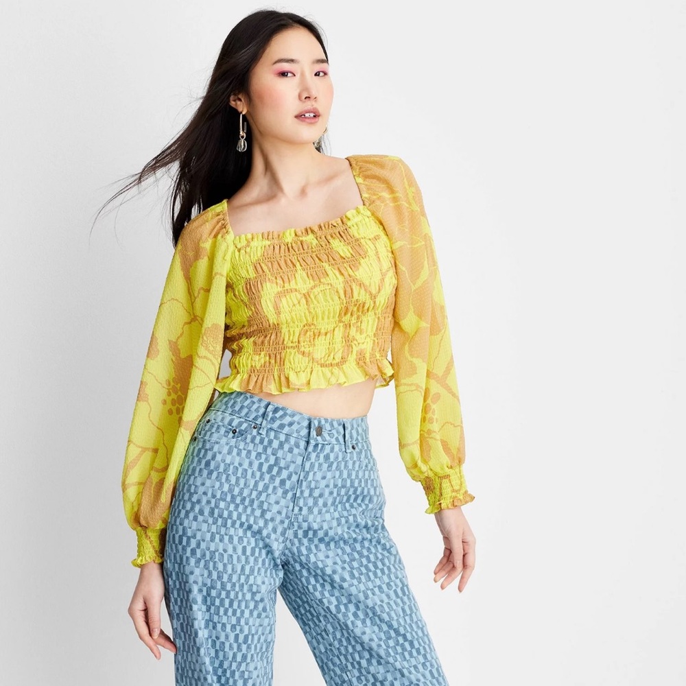 Future Collective Gabriella Karefa-Johnson Long Sleeve Smocked Bodice Top